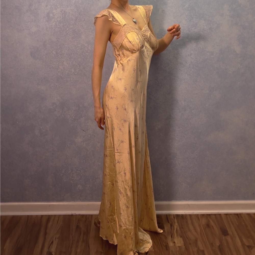 1930s 1940s Satin Apricot Bias Gown